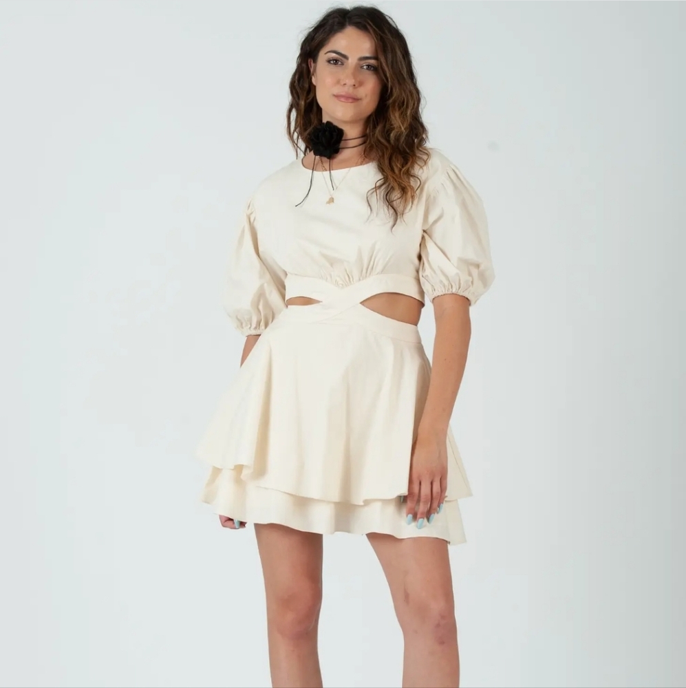 Nwt VICI Puff Sleeve Mini Cutout Dress small 4 olive green - Picture 11 of 13